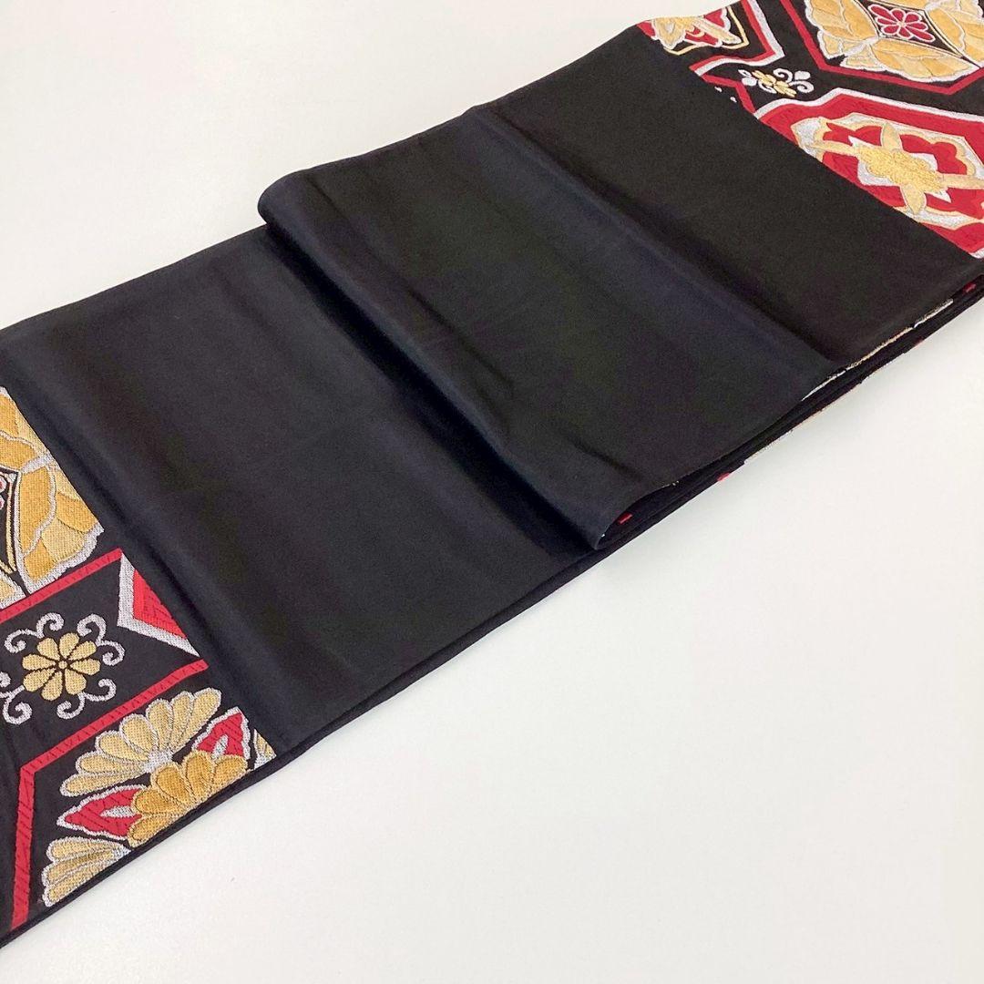 4964# Japanese Vintage Fukuro Obi Belt Kimono Fabric Silk Traditional Black