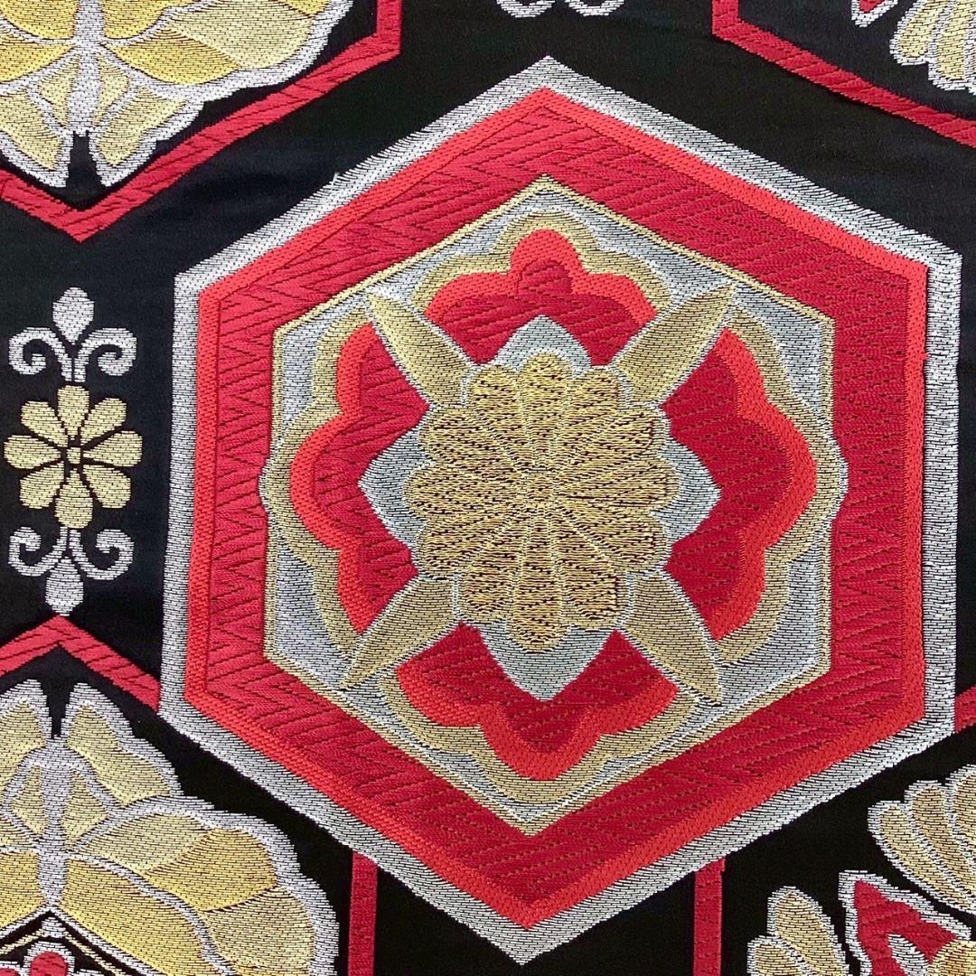 4964# Japanese Vintage Fukuro Obi Belt Kimono Fabric Silk Traditional Black