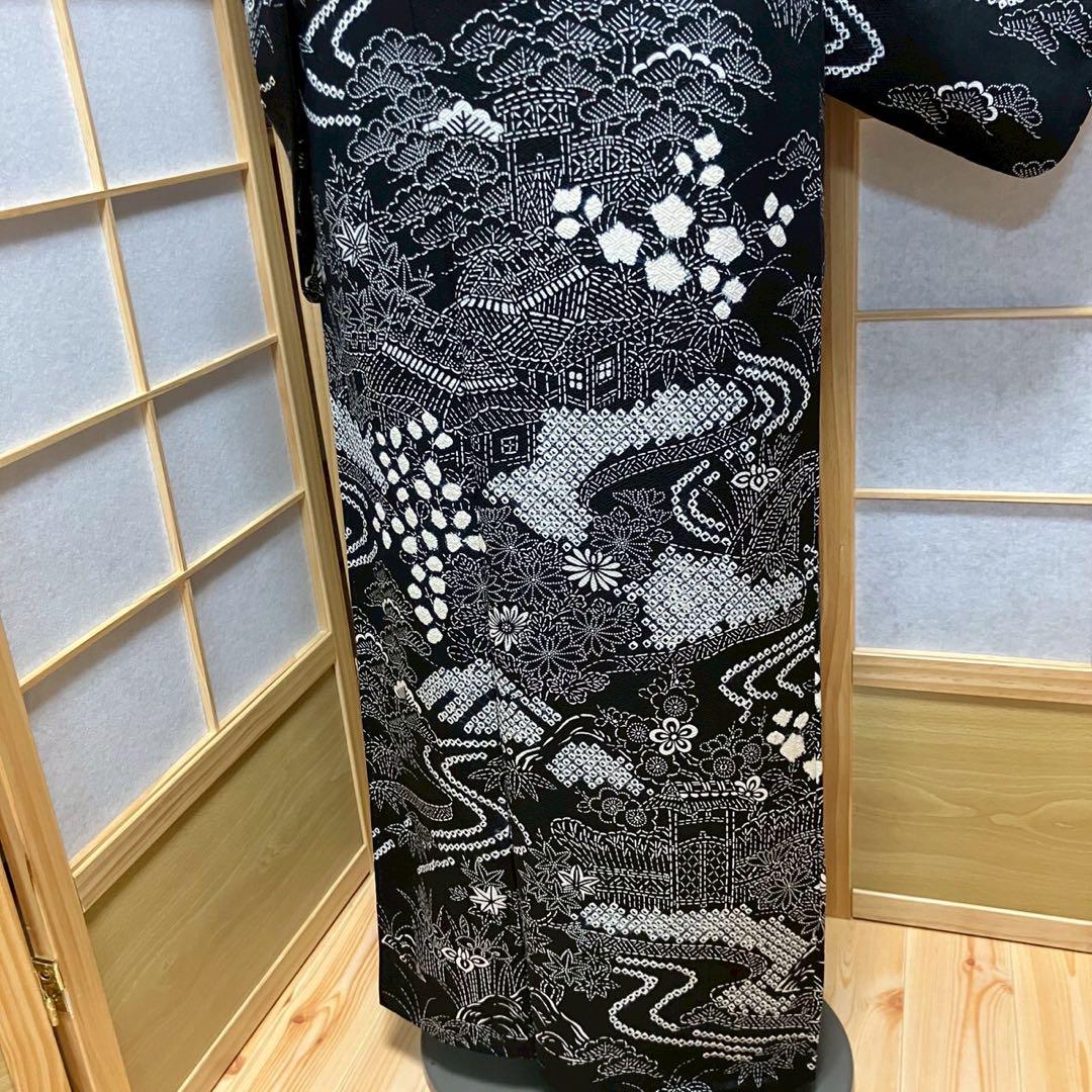 4363# Japanese Kimono Vintage Womens Silk Fabric Robe Kimono only sold Shibori
