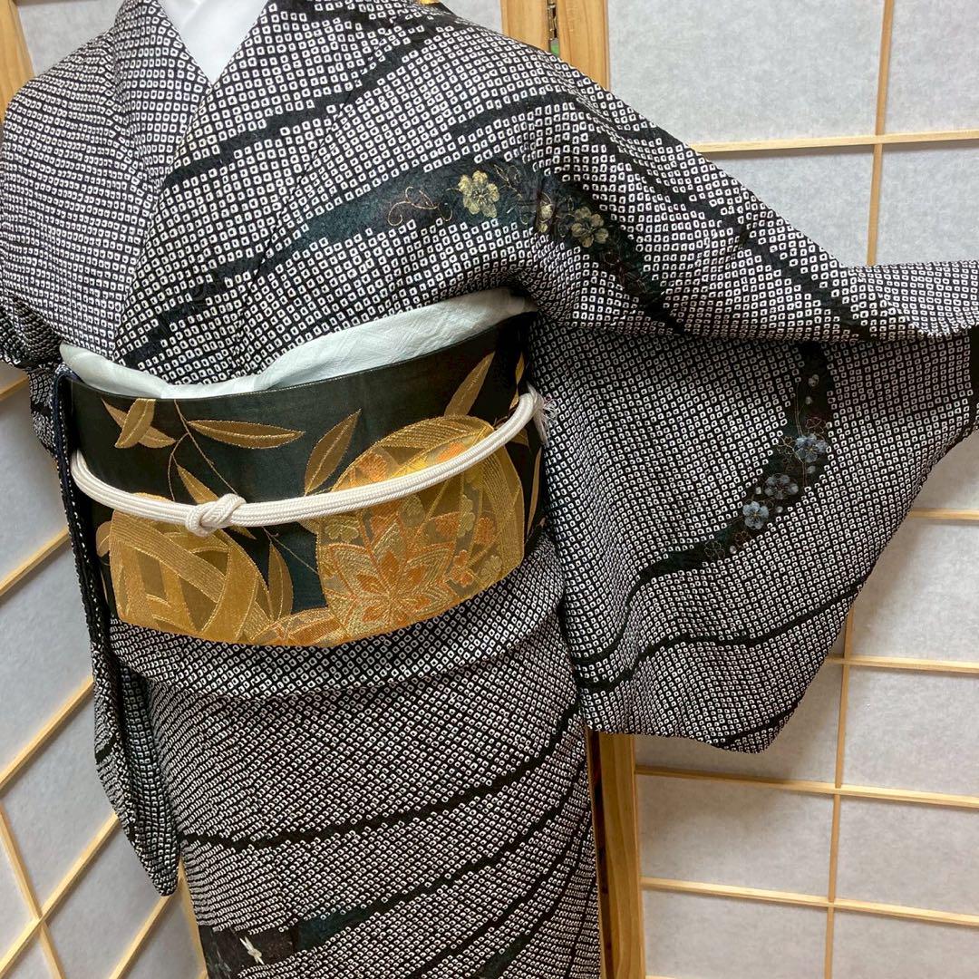 3922# Japanese Kimono Vintage Womens Silk Fabric Robe Kimono only sold Shibori