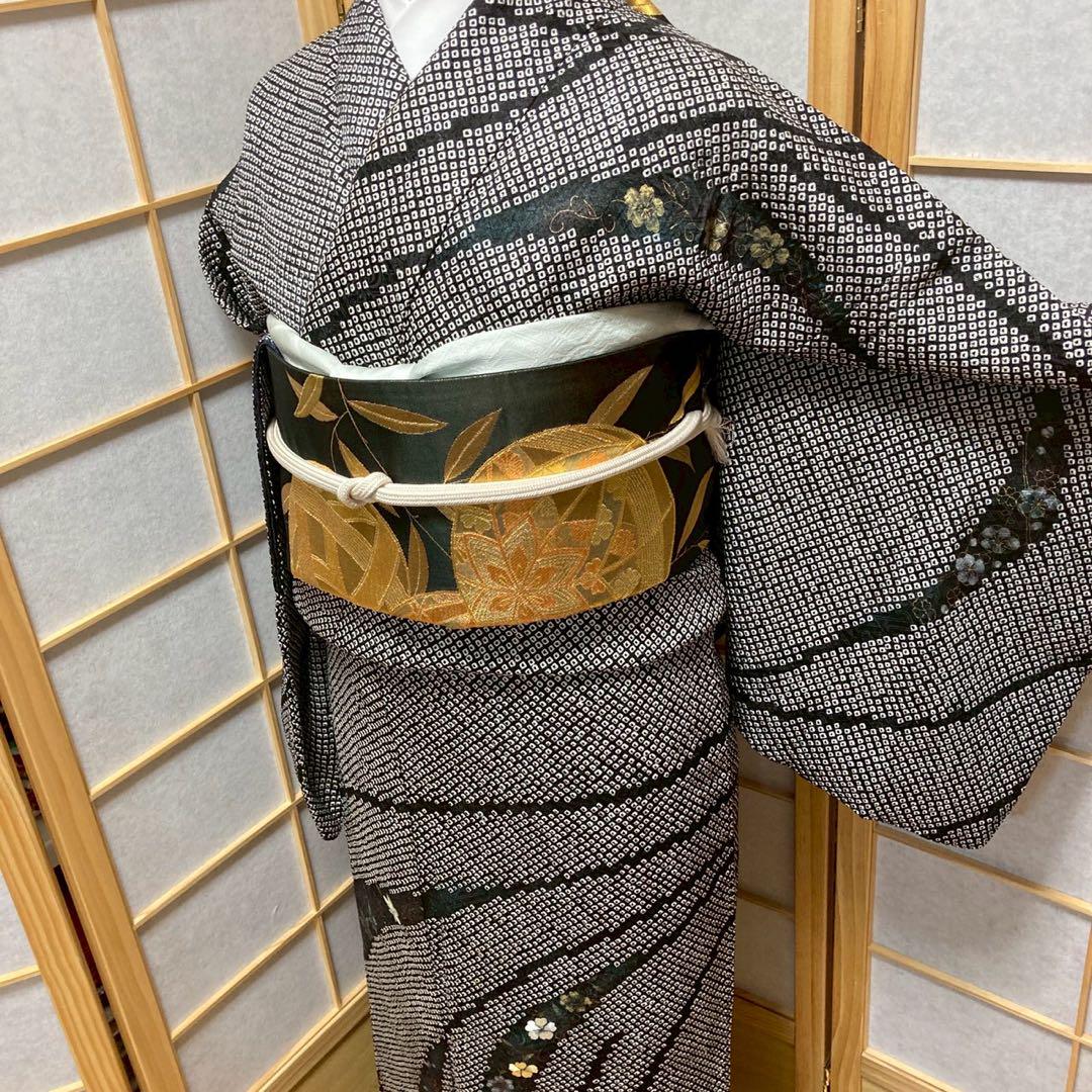 3922# Japanese Kimono Vintage Womens Silk Fabric Robe Kimono only sold Shibori