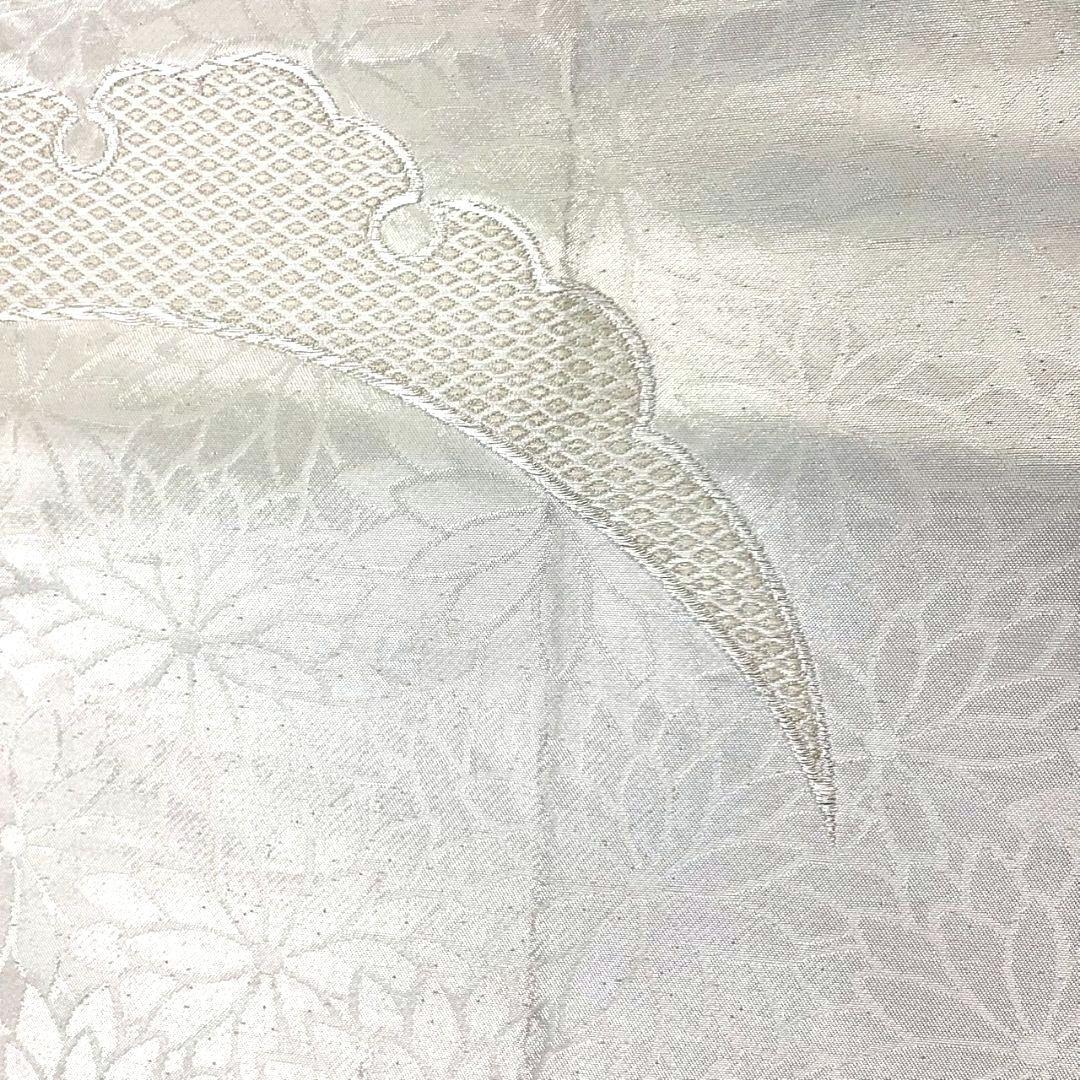 4257# Japanese Vintage Fukuro Obi Belt Kimono Fabric Silk Traditional Silver