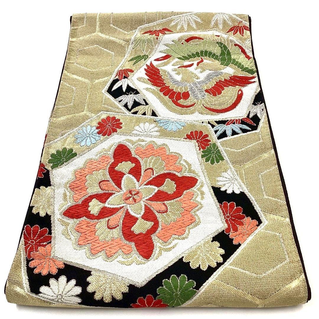 3642# Japanese Vintage Fukuro Obi Belt Kimono Fabric Silk Traditional Black