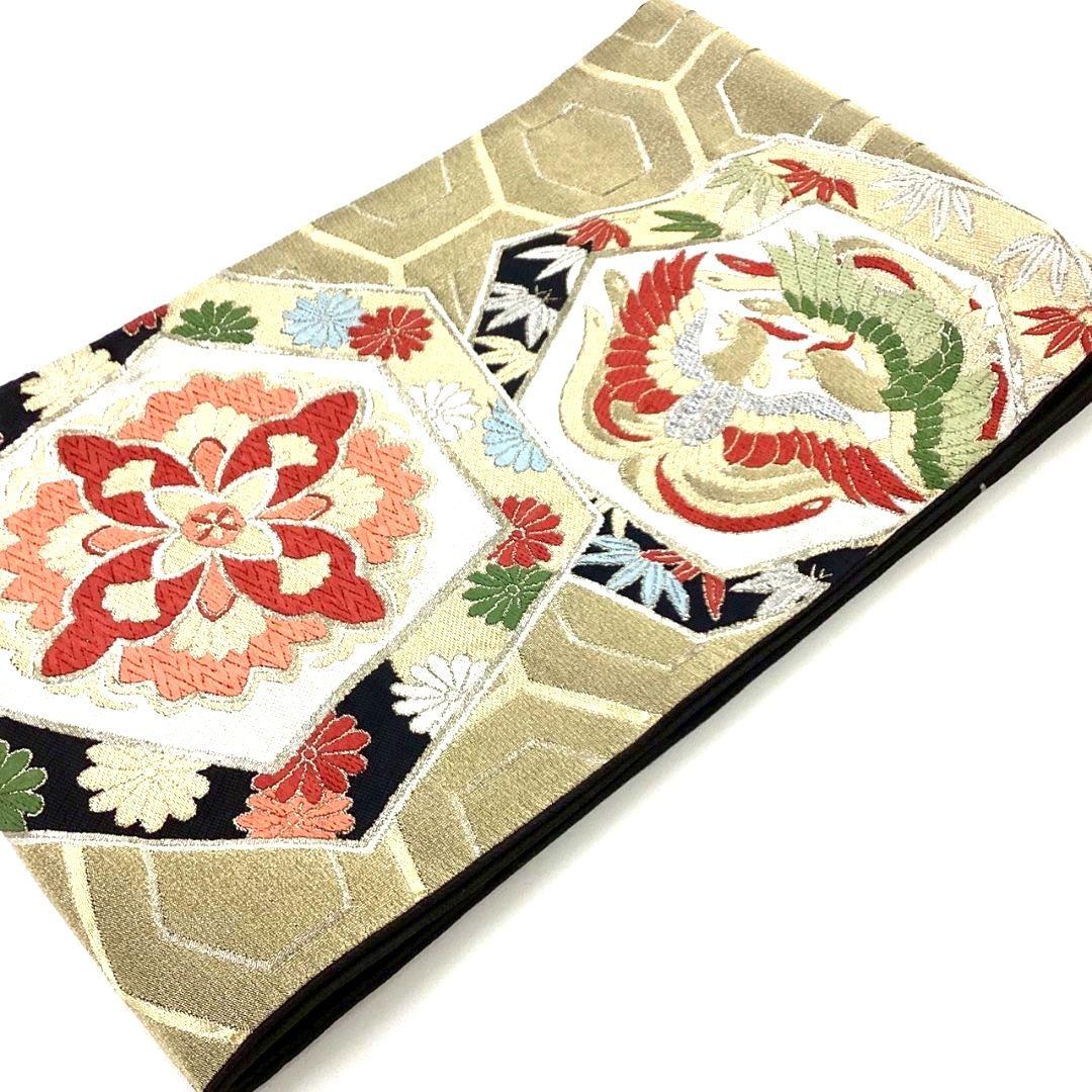 3642# Japanese Vintage Fukuro Obi Belt Kimono Fabric Silk Traditional Black