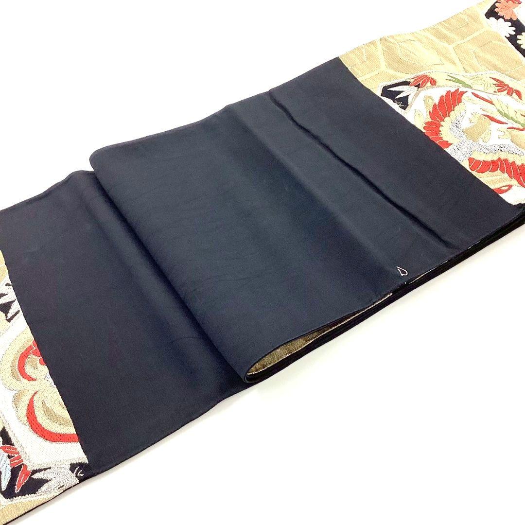 3642# Japanese Vintage Fukuro Obi Belt Kimono Fabric Silk Traditional Black