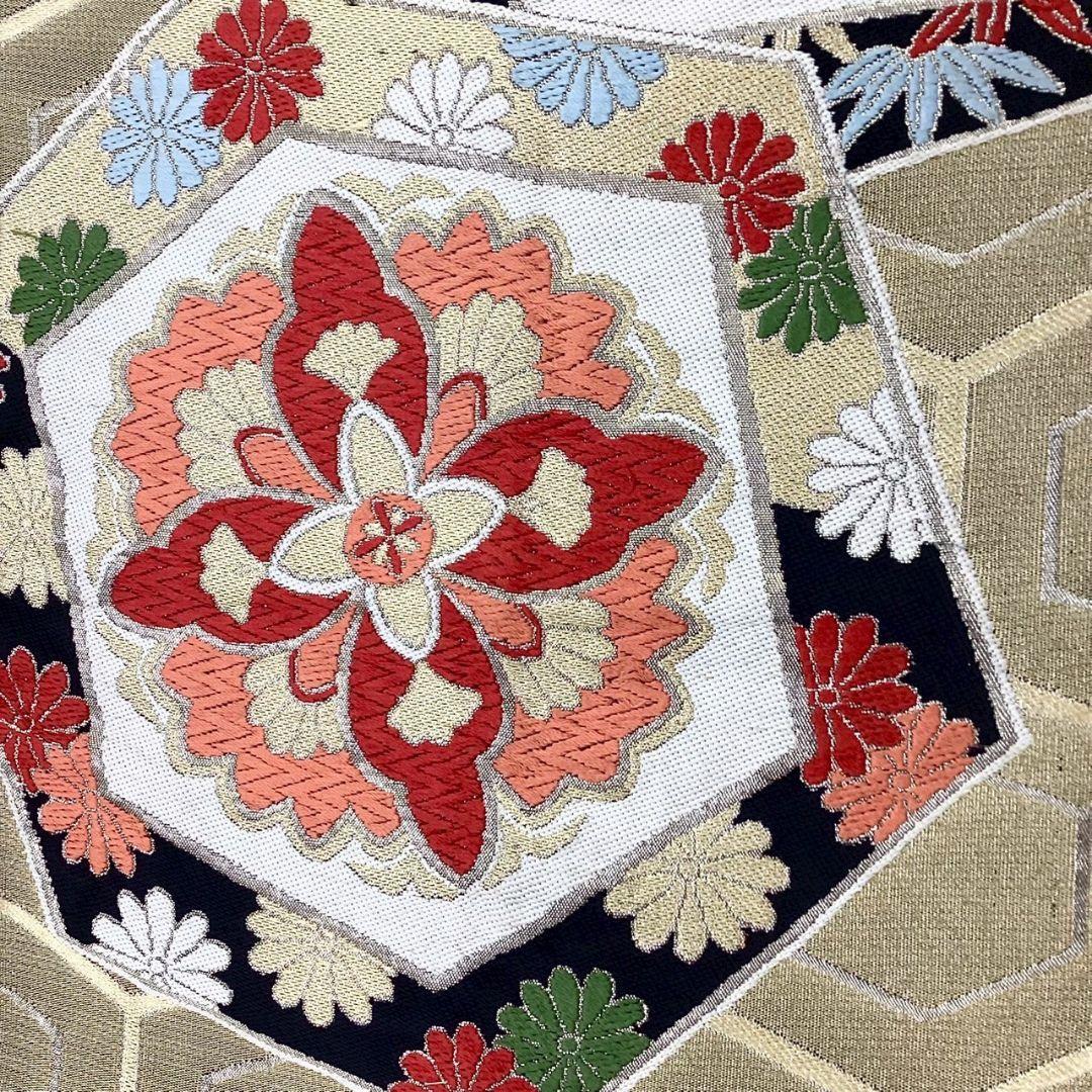 3642# Japanese Vintage Fukuro Obi Belt Kimono Fabric Silk Traditional Black