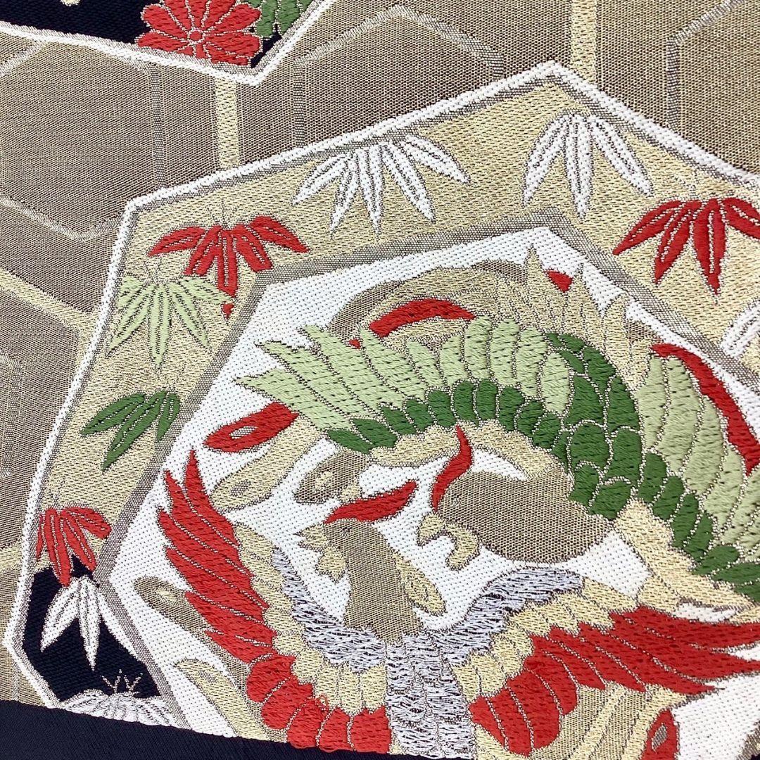 3642# Japanese Vintage Fukuro Obi Belt Kimono Fabric Silk Traditional Black