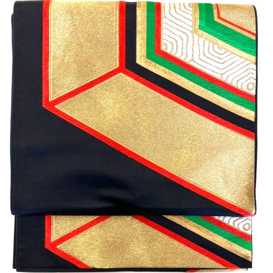 3101# Japanese Vintage Fukuro Obi Belt Kimono Fabric Silk Traditional Black