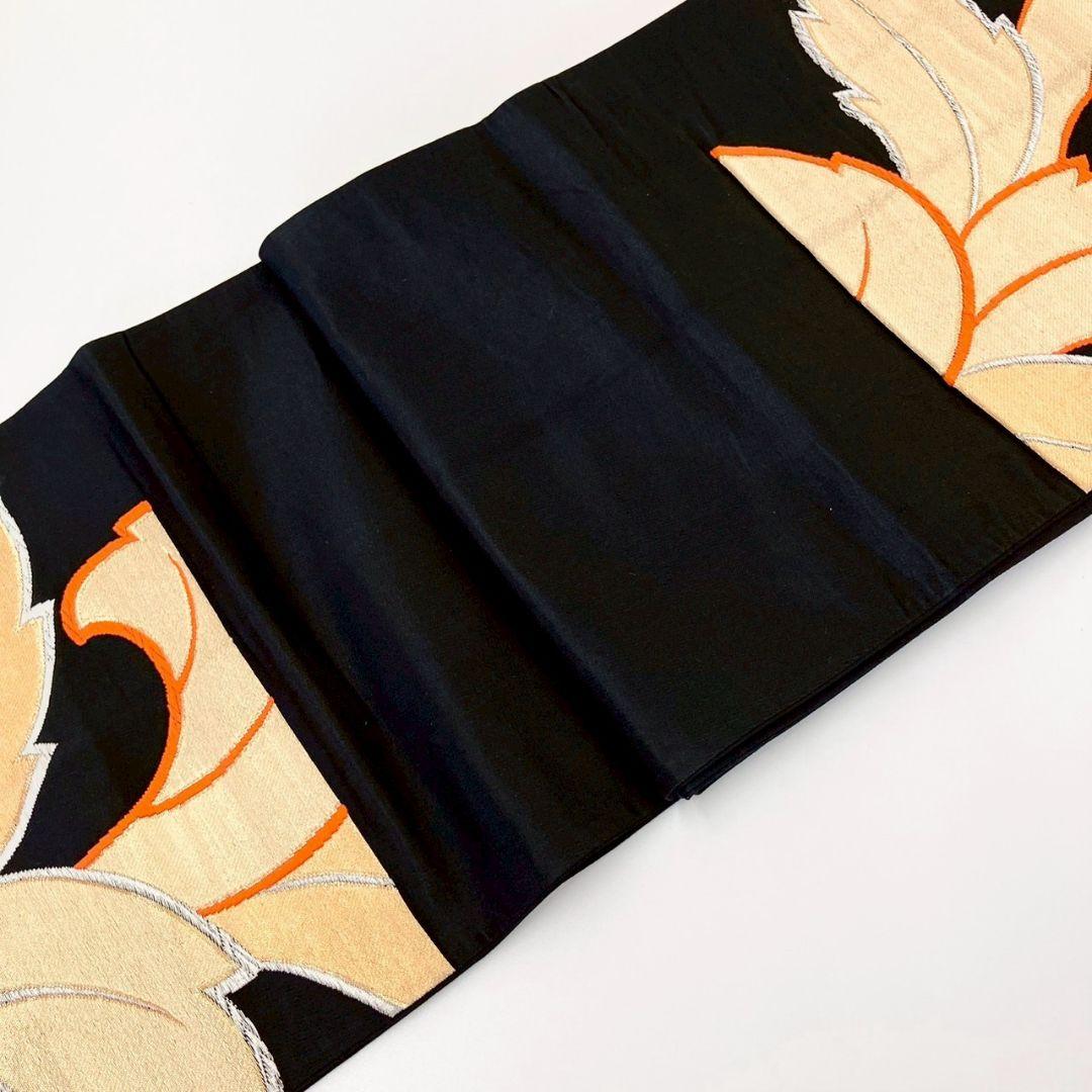 3619# Japanese Vintage Fukuro Obi Belt Kimono Fabric Silk Traditional Black