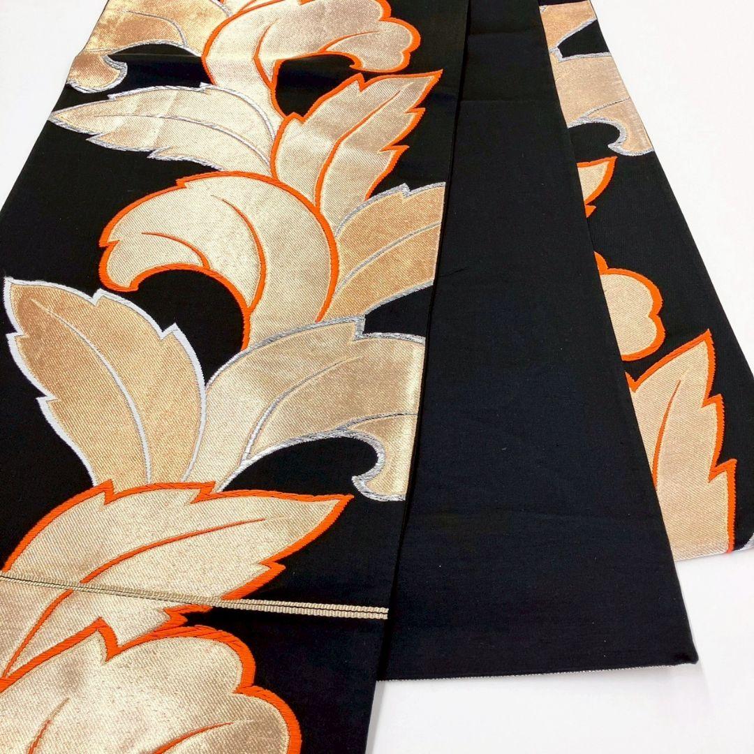 3619# Japanese Vintage Fukuro Obi Belt Kimono Fabric Silk Traditional Black