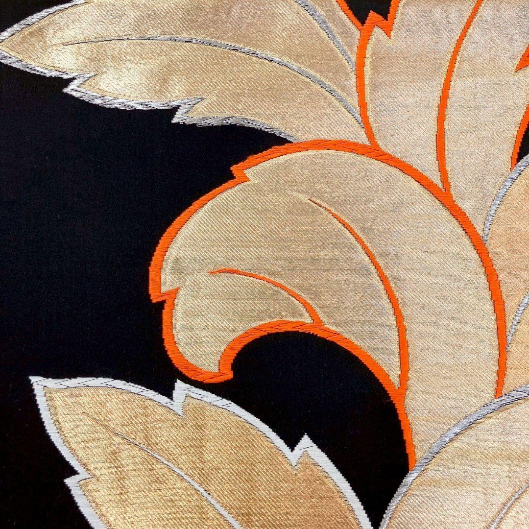 3619# Japanese Vintage Fukuro Obi Belt Kimono Fabric Silk Traditional Black