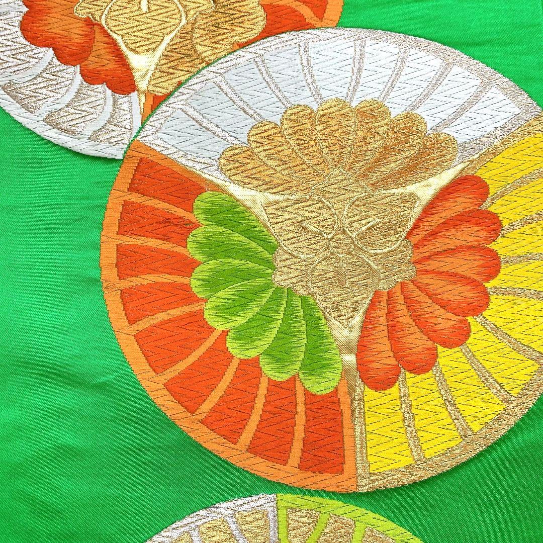 3837# Japanese Vintage Fukuro Obi Belt Kimono Fabric Silk Traditional Green