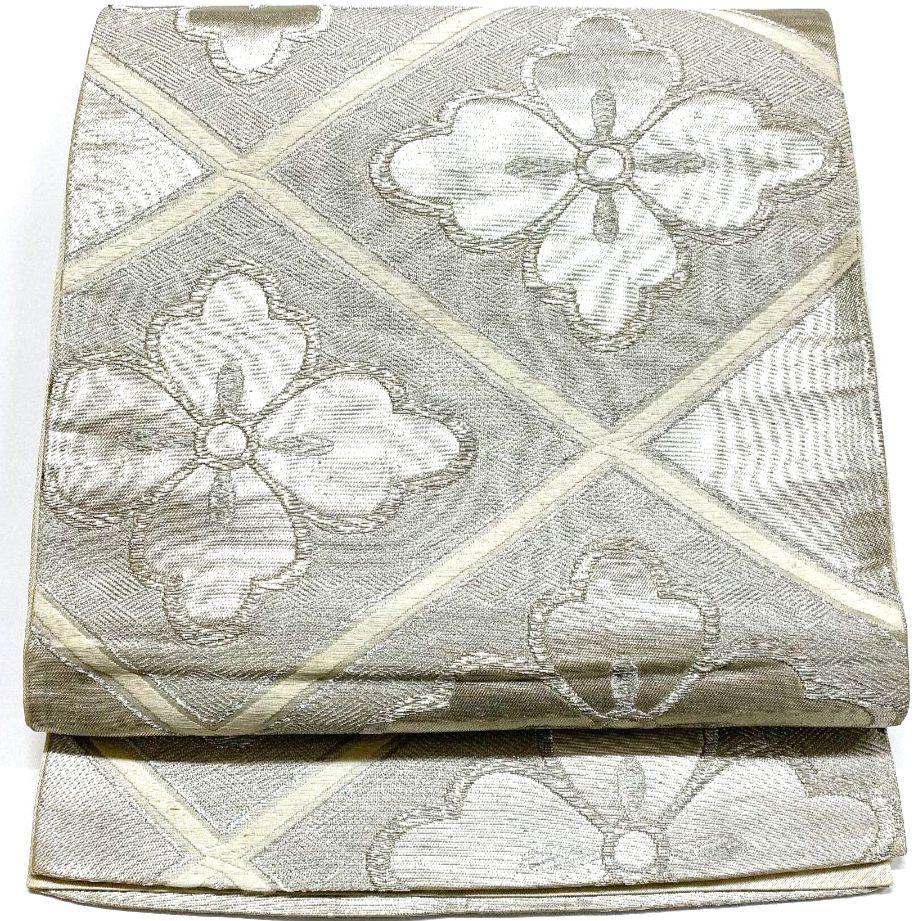 3768# Japanese Vintage Fukuro Obi Belt Kimono Fabric Silk Traditional Silver
