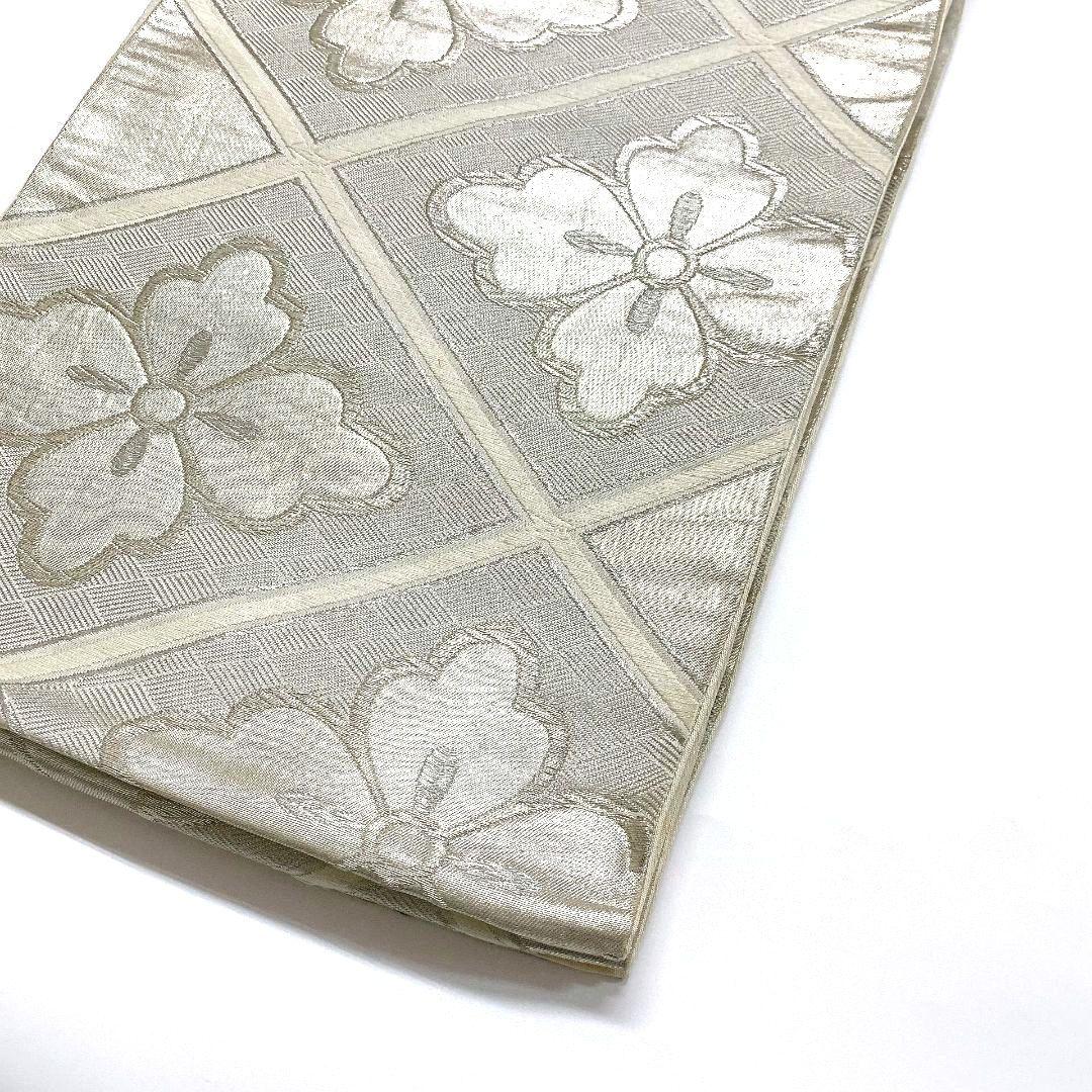 3768# Japanese Vintage Fukuro Obi Belt Kimono Fabric Silk Traditional Silver