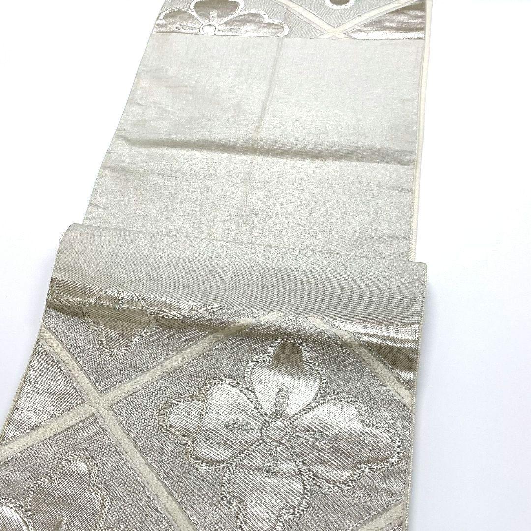 3768# Japanese Vintage Fukuro Obi Belt Kimono Fabric Silk Traditional Silver