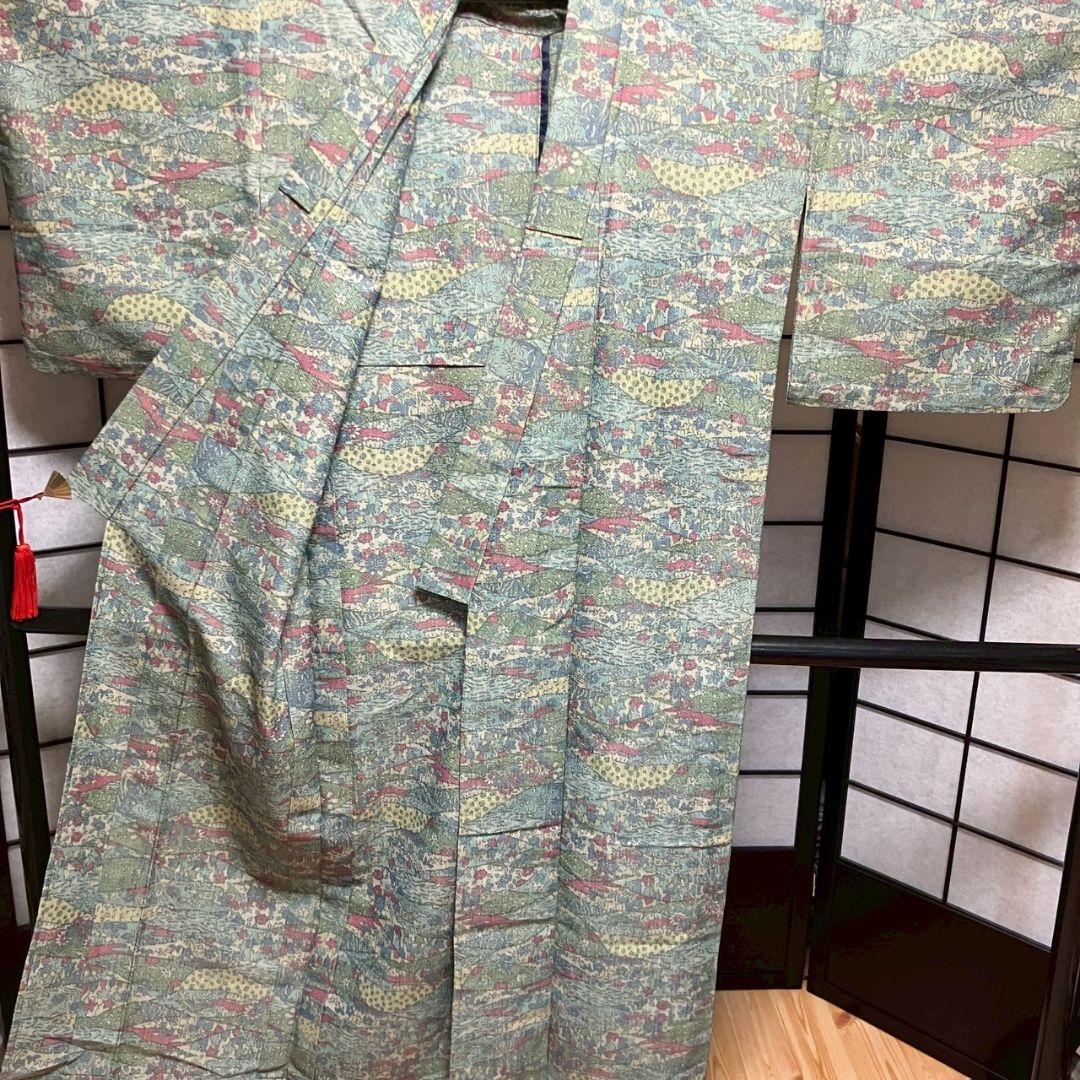 5170# Japanese Kimono Vintage Fabric Silk Robe Women's Traditional Unlined