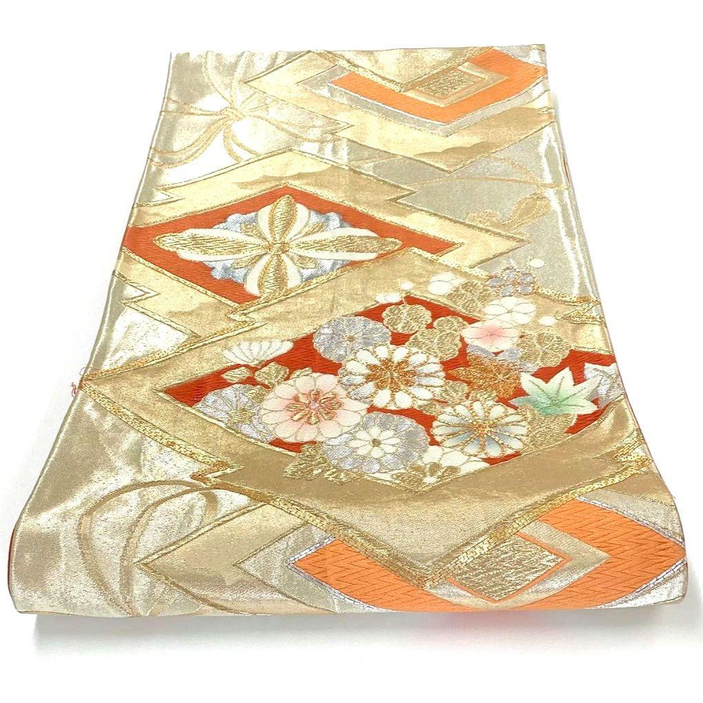 4729# Japanese Vintage Fukuro Obi Belt Kimono Fabric Silk Traditional Embroidery