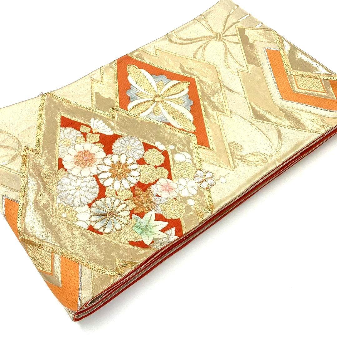 4729# Japanese Vintage Fukuro Obi Belt Kimono Fabric Silk Traditional Embroidery