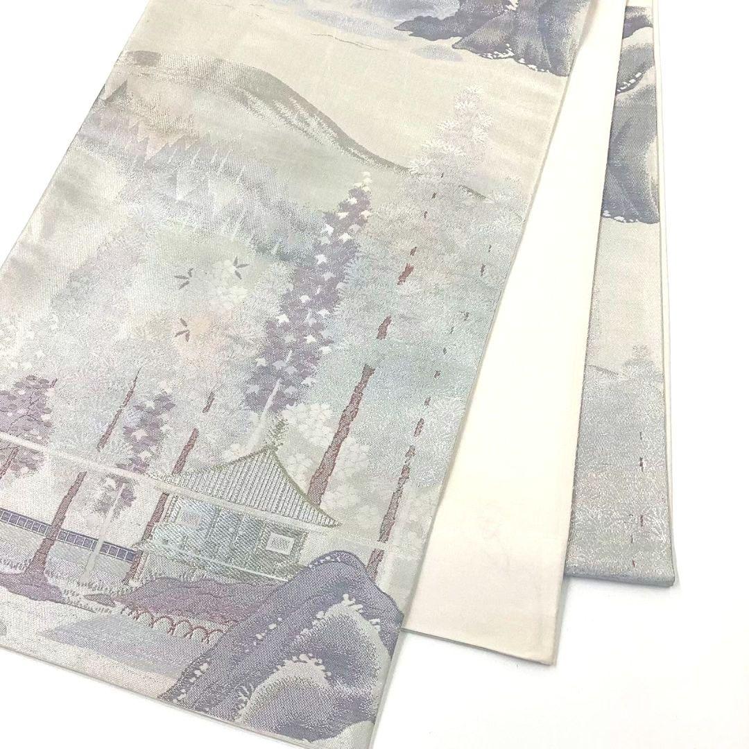 4720# Japanese Vintage Fukuro Obi Belt Kimono Fabric Silk Traditional Silver