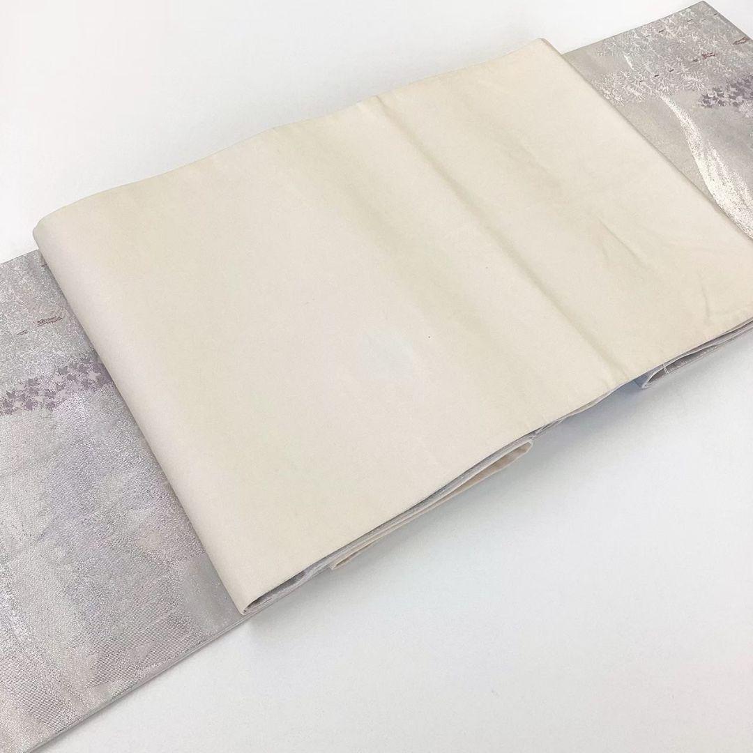 4720# Japanese Vintage Fukuro Obi Belt Kimono Fabric Silk Traditional Silver