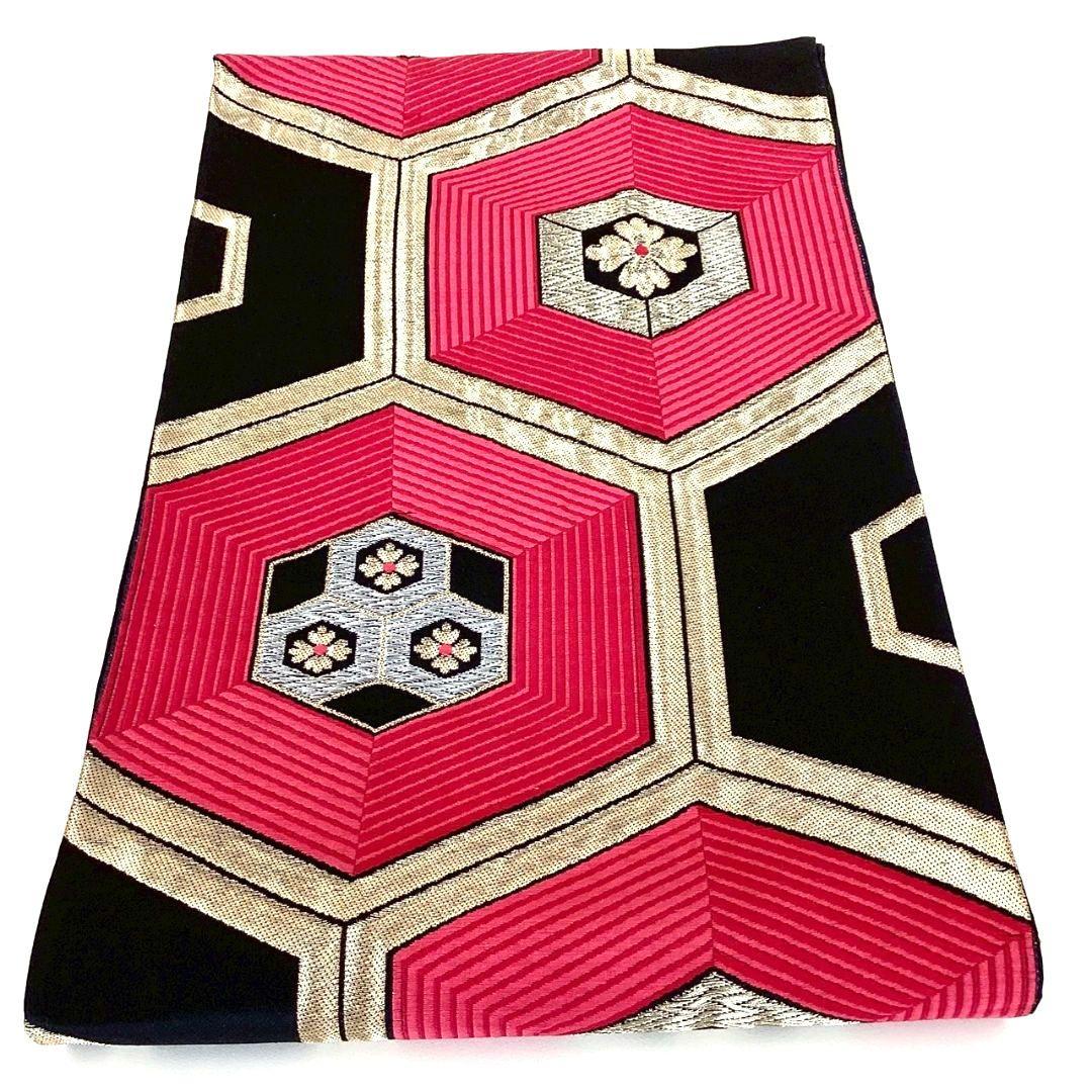 4910# Japanese Vintage Fukuro Obi Belt Kimono Fabric Silk Traditional Black