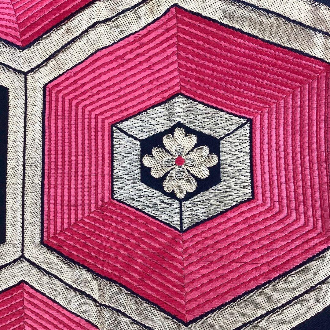 4910# Japanese Vintage Fukuro Obi Belt Kimono Fabric Silk Traditional Black