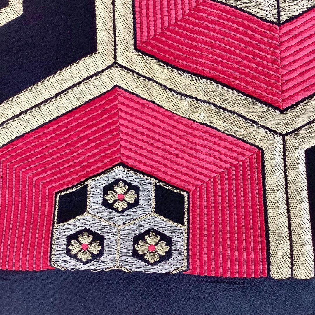 4910# Japanese Vintage Fukuro Obi Belt Kimono Fabric Silk Traditional Black