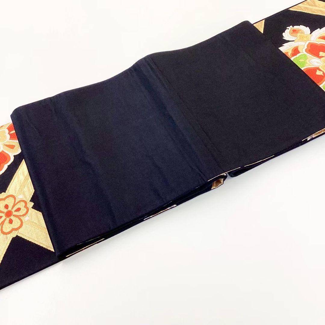 4752# Japanese Vintage Fukuro Obi Belt Kimono Fabric Silk Traditional Black