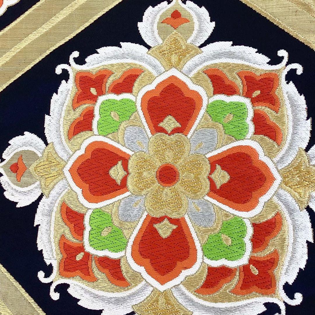 4752# Japanese Vintage Fukuro Obi Belt Kimono Fabric Silk Traditional Black
