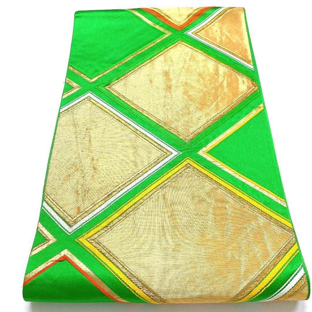 3750# Japanese Vintage Fukuro Obi Belt Kimono Fabric Silk Traditional Green