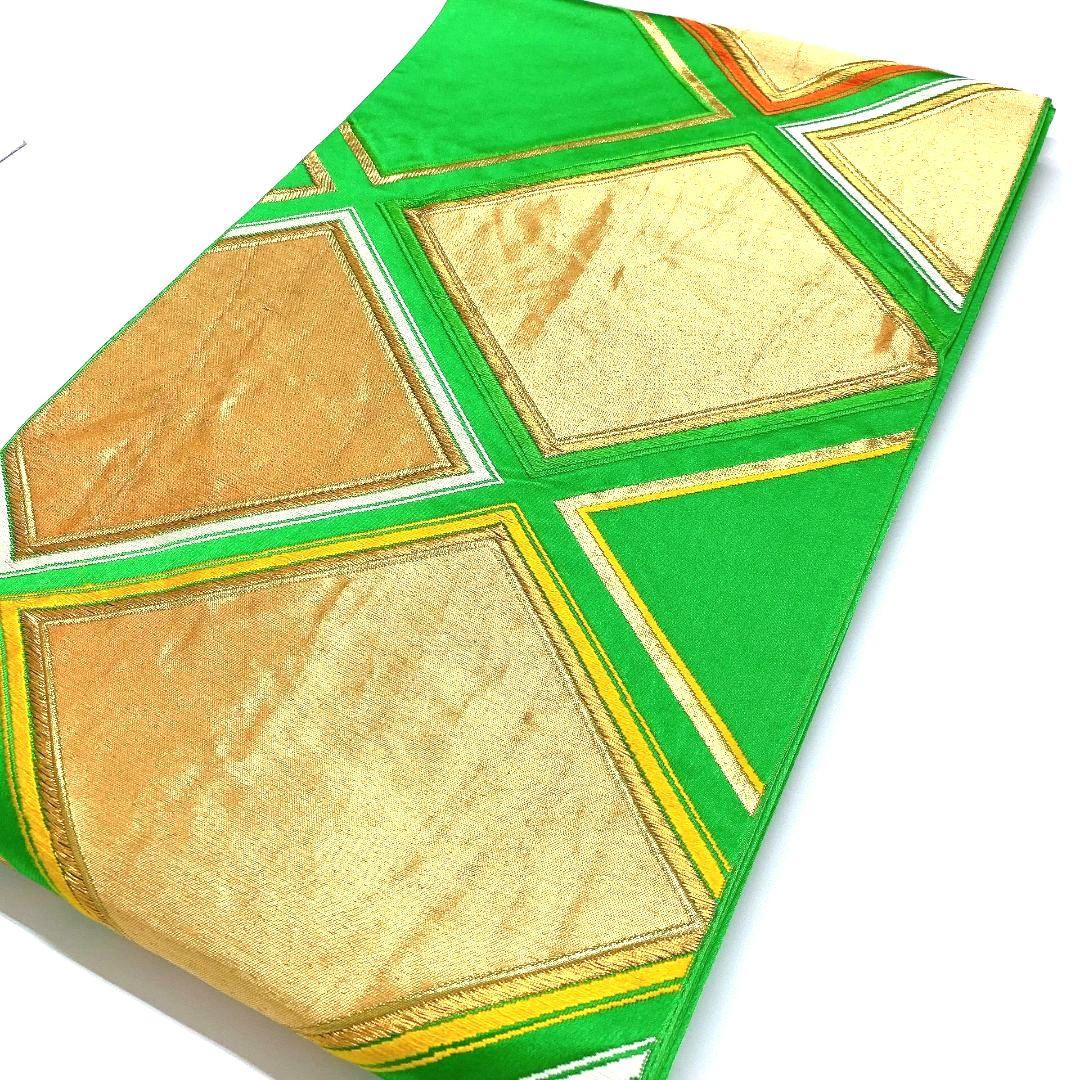 3750# Japanese Vintage Fukuro Obi Belt Kimono Fabric Silk Traditional Green