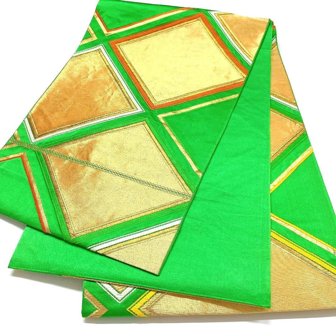 3750# Japanese Vintage Fukuro Obi Belt Kimono Fabric Silk Traditional Green