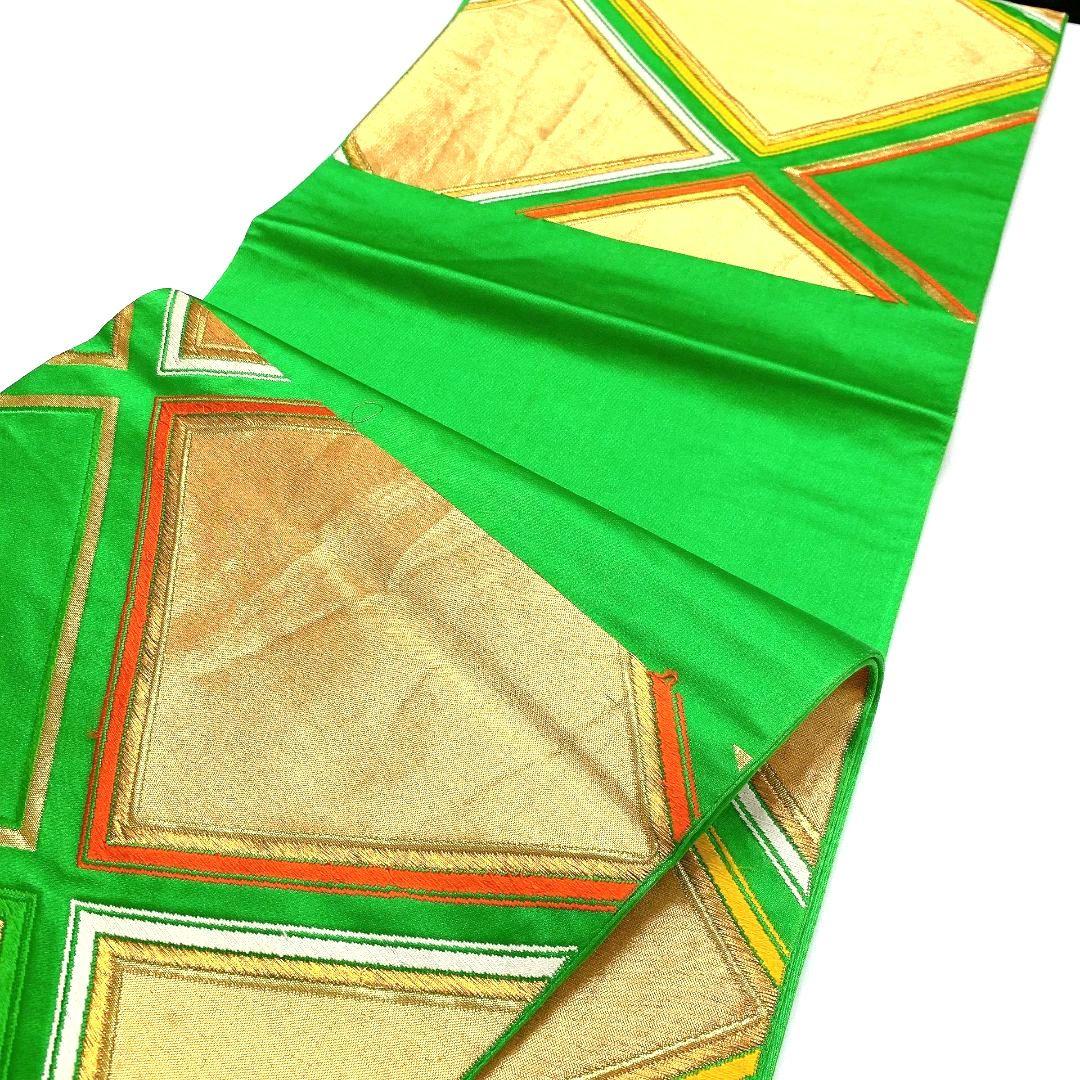 3750# Japanese Vintage Fukuro Obi Belt Kimono Fabric Silk Traditional Green