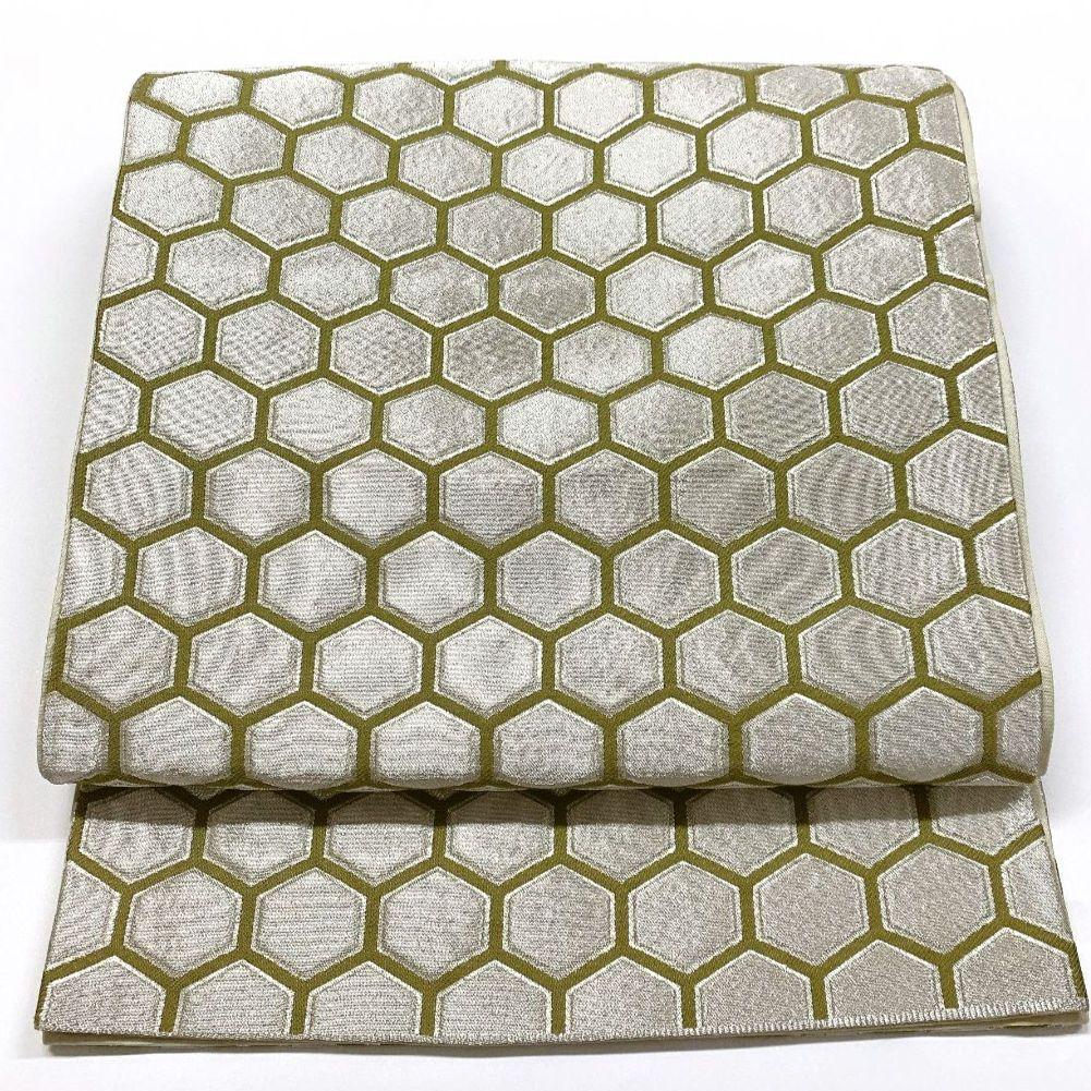 5046# Japanese Vintage Fukuro Obi Belt Kimono Fabric Silk Traditional Silver