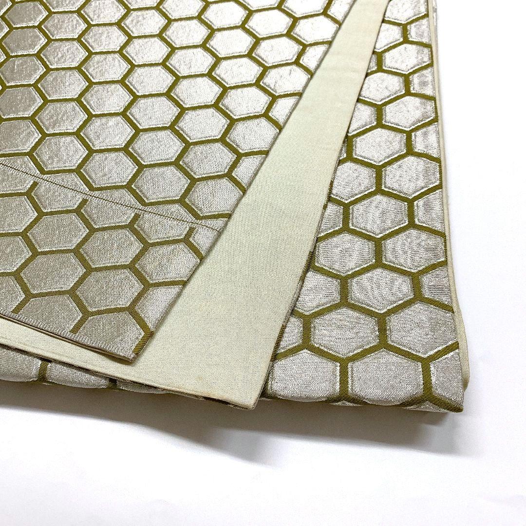 5046# Japanese Vintage Fukuro Obi Belt Kimono Fabric Silk Traditional Silver