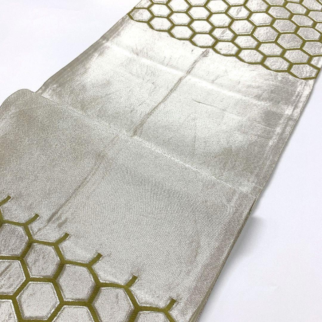 5046# Japanese Vintage Fukuro Obi Belt Kimono Fabric Silk Traditional Silver
