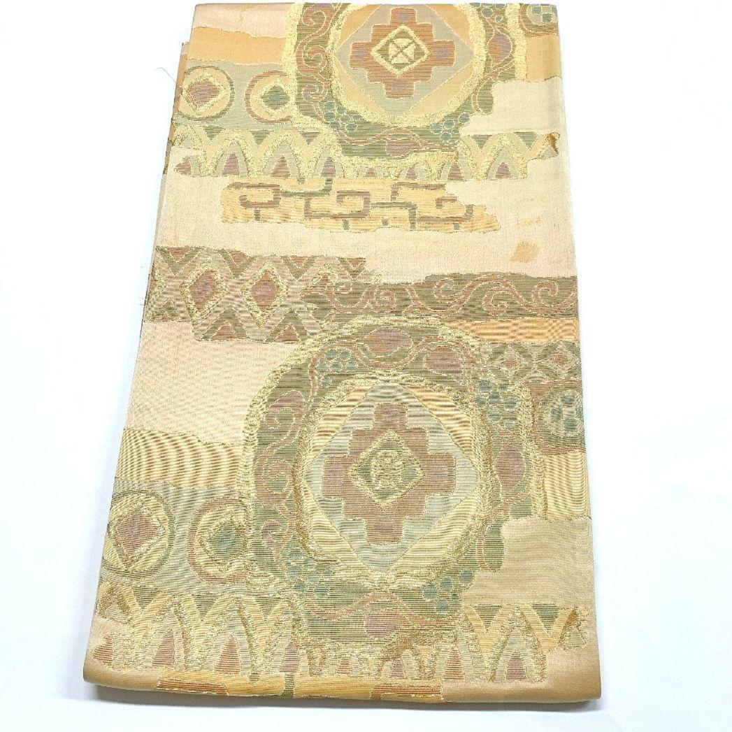 4093# Japanese Vintage Fukuro Obi Belt Kimono Fabric Silk Traditional Gold