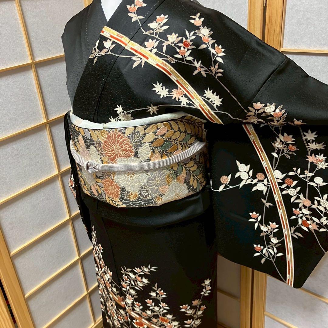 4380# Japanese Kimono Vintage Womens Silk Fabric Robe Kimono only sold Black