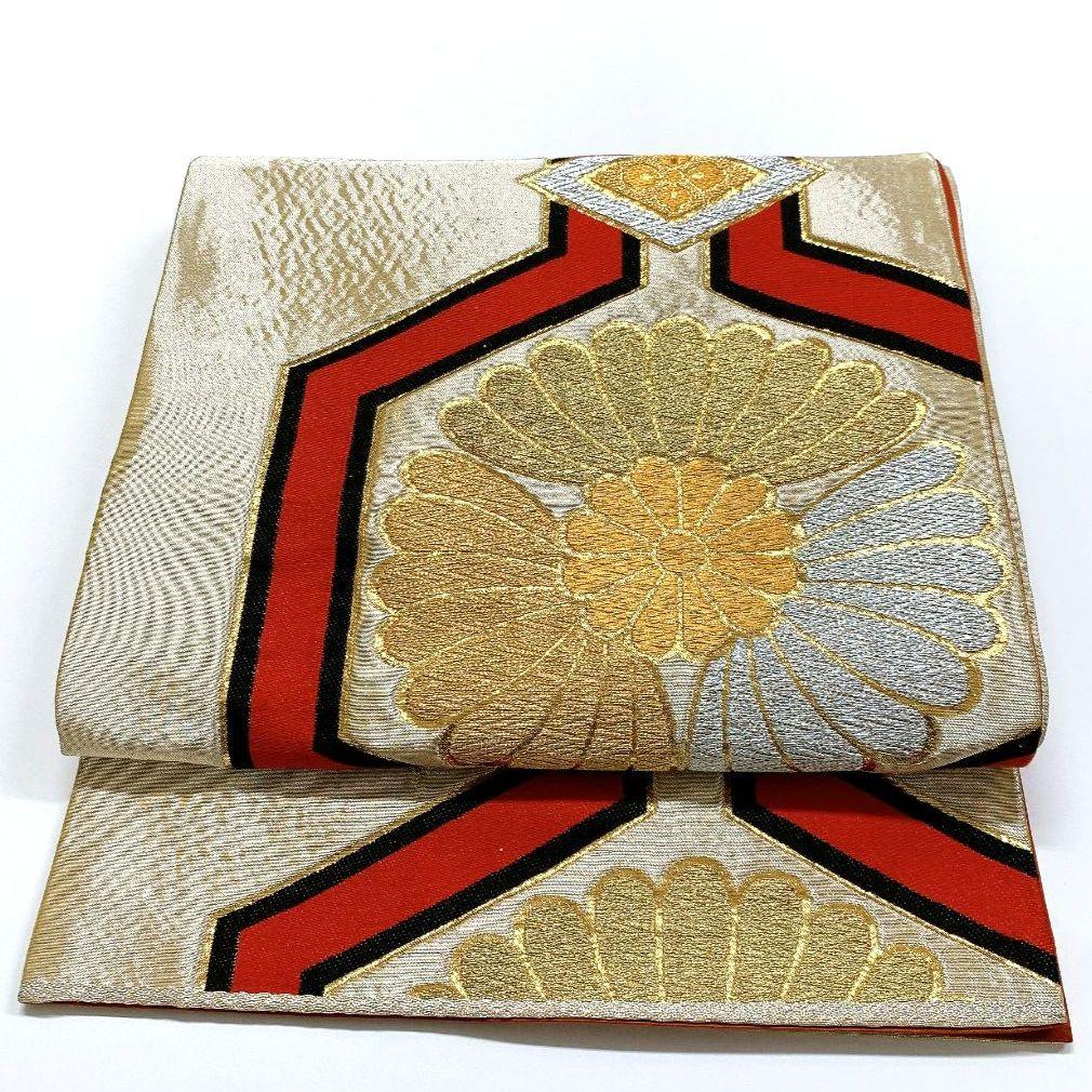 3811# Japanese Vintage Fukuro Obi Belt Kimono Fabric Silk Traditional Gold