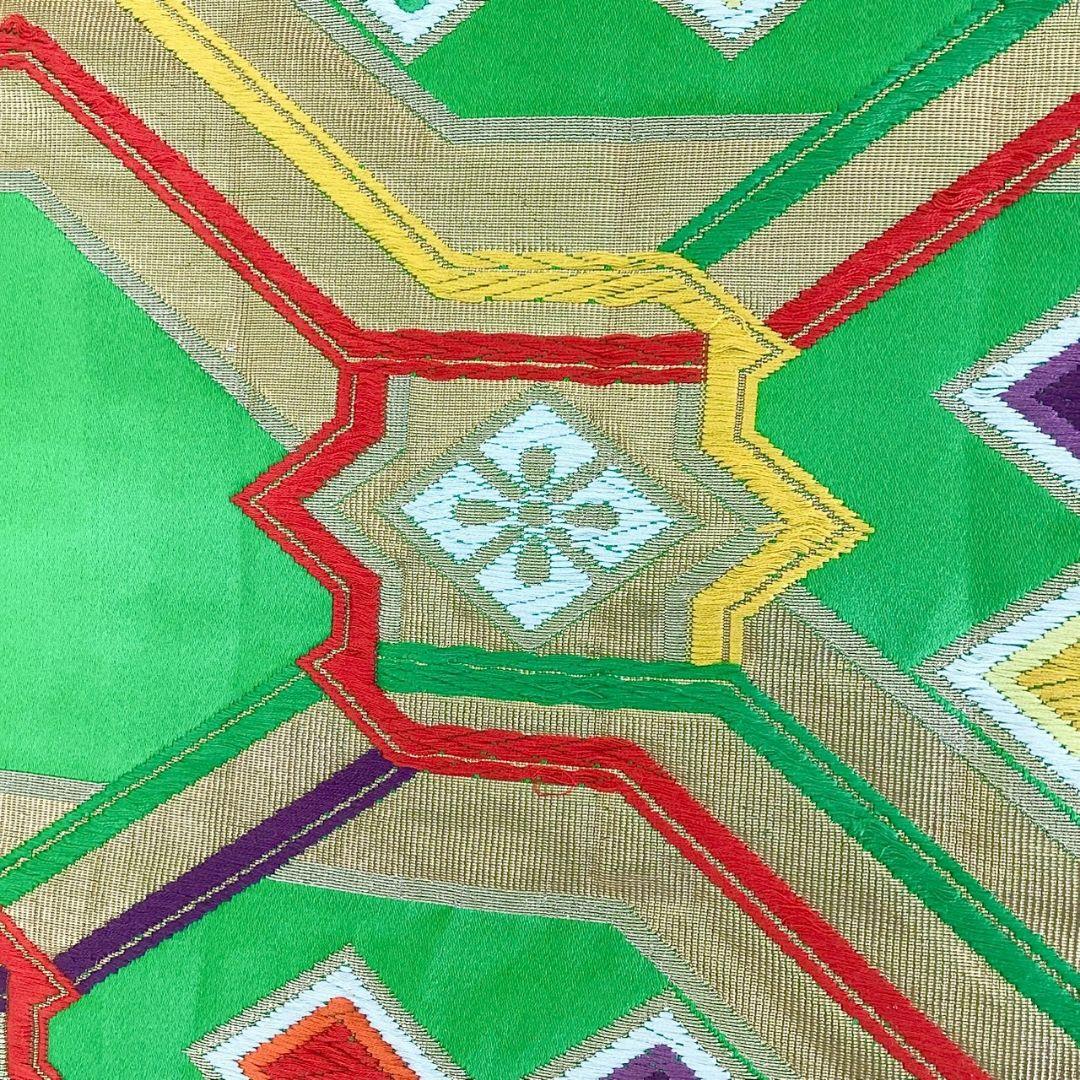 4306# Japanese Vintage Fukuro Obi Belt Kimono Fabric Silk Traditional Green