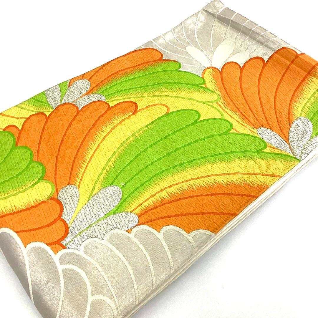 3573# Japanese Vintage Fukuro Obi Belt Kimono Fabric Silk Traditional Embroidery