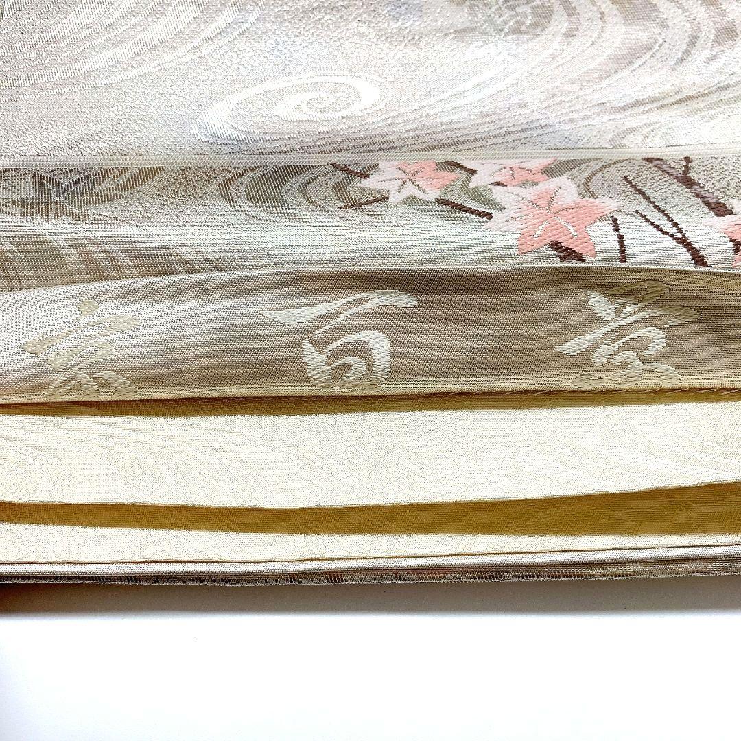 4526# Japanese Vintage Fukuro Obi Belt Kimono Fabric Silk Traditional Silver