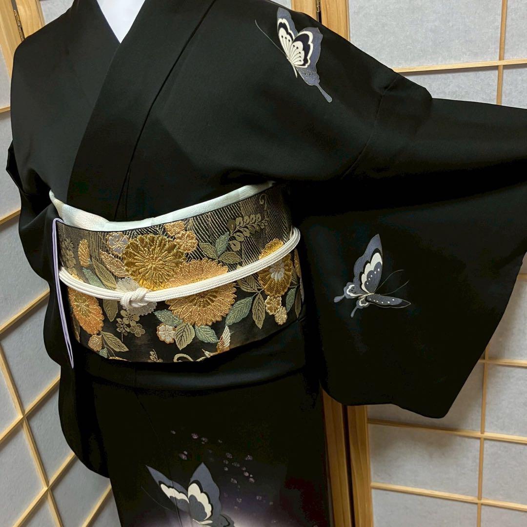 4378# Japanese Kimono Vintage Womens Silk Fabric Robe Kimono only sold Black