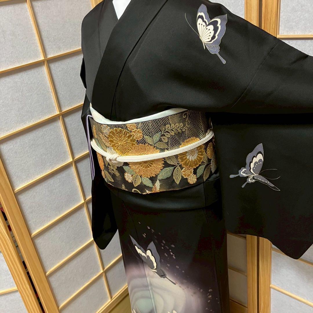 4378# Japanese Kimono Vintage Womens Silk Fabric Robe Kimono only sold Black
