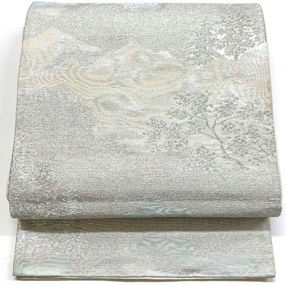 4096# Japanese Vintage Fukuro Obi Belt Kimono Fabric Silk Traditional Silver