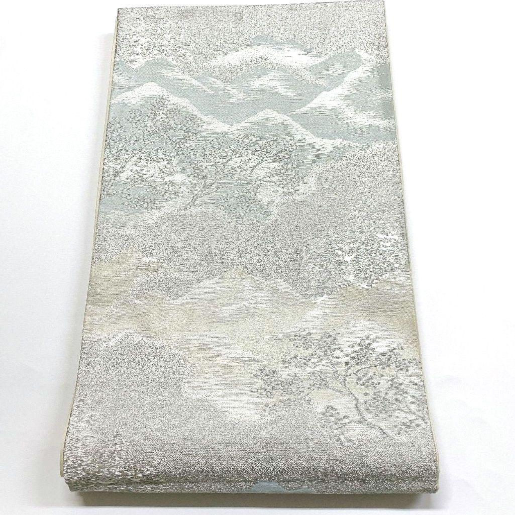 4096# Japanese Vintage Fukuro Obi Belt Kimono Fabric Silk Traditional Silver