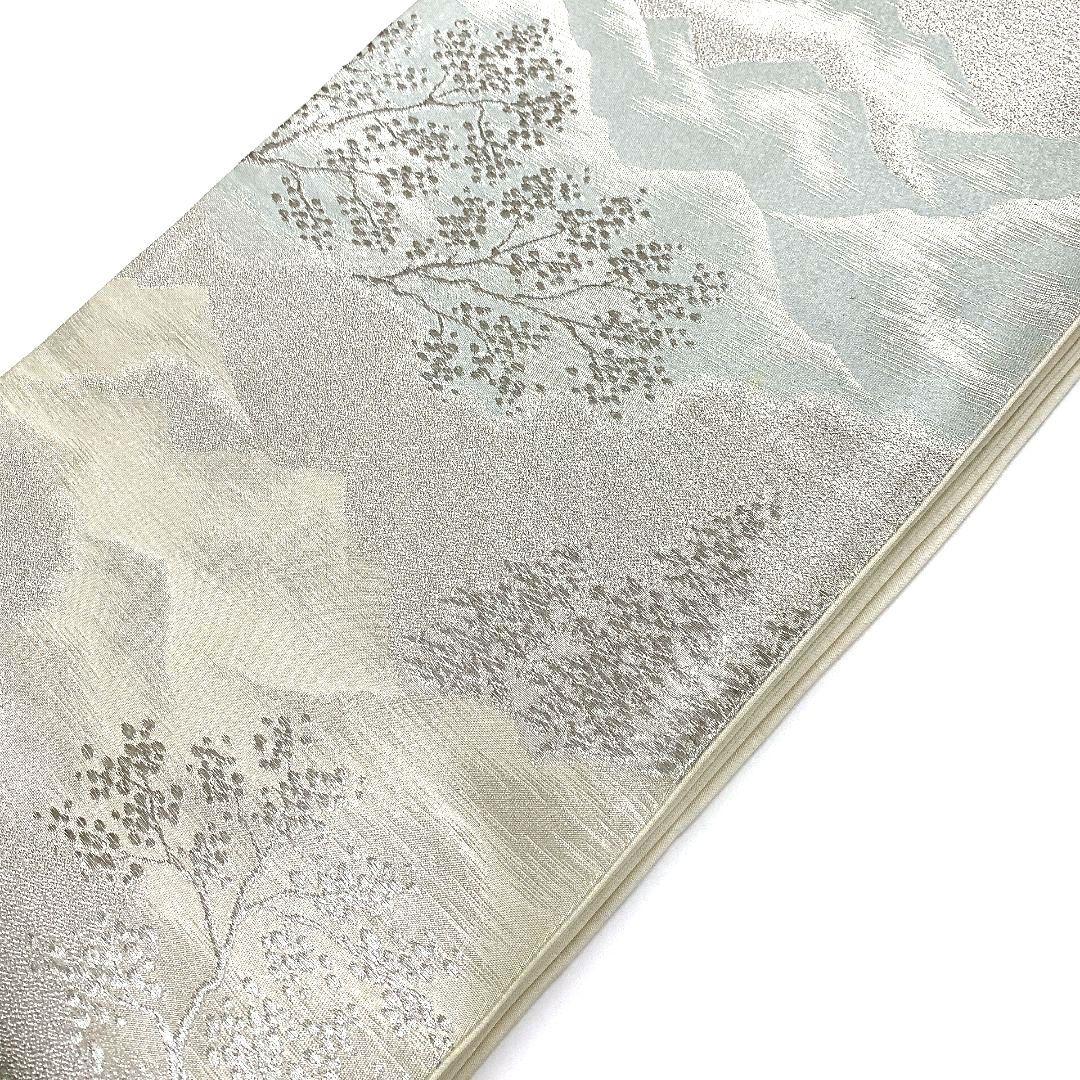 4096# Japanese Vintage Fukuro Obi Belt Kimono Fabric Silk Traditional Silver