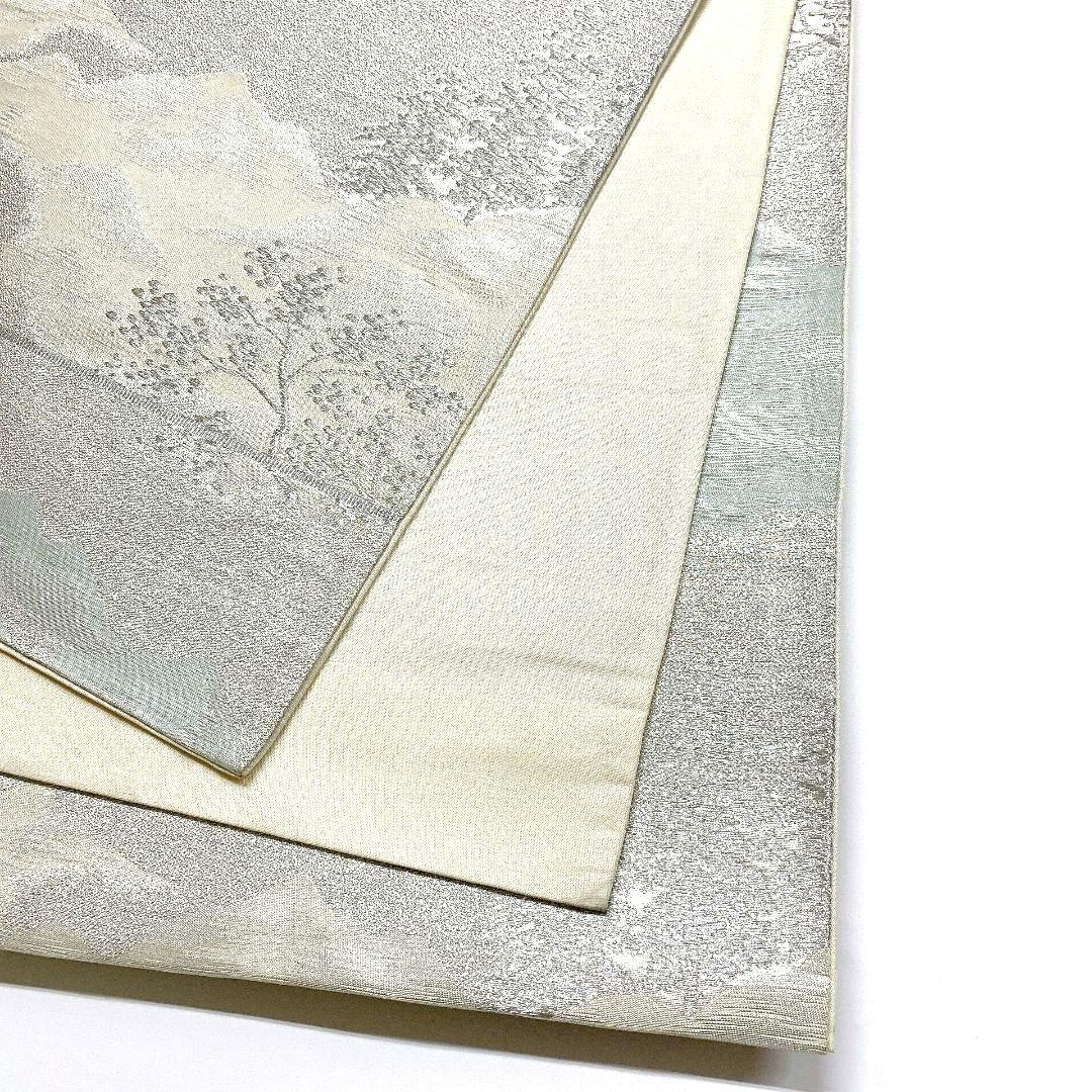 4096# Japanese Vintage Fukuro Obi Belt Kimono Fabric Silk Traditional Silver