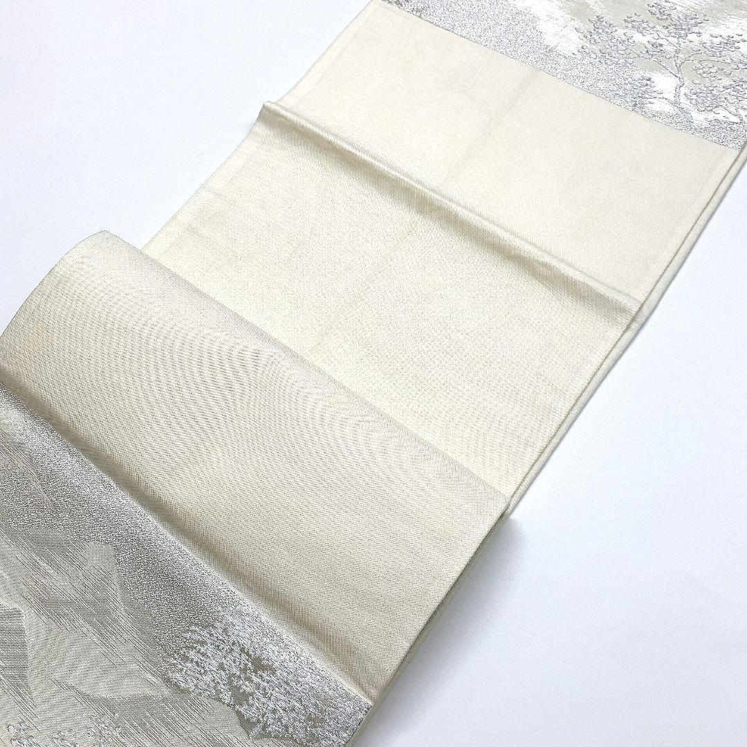 4096# Japanese Vintage Fukuro Obi Belt Kimono Fabric Silk Traditional Silver