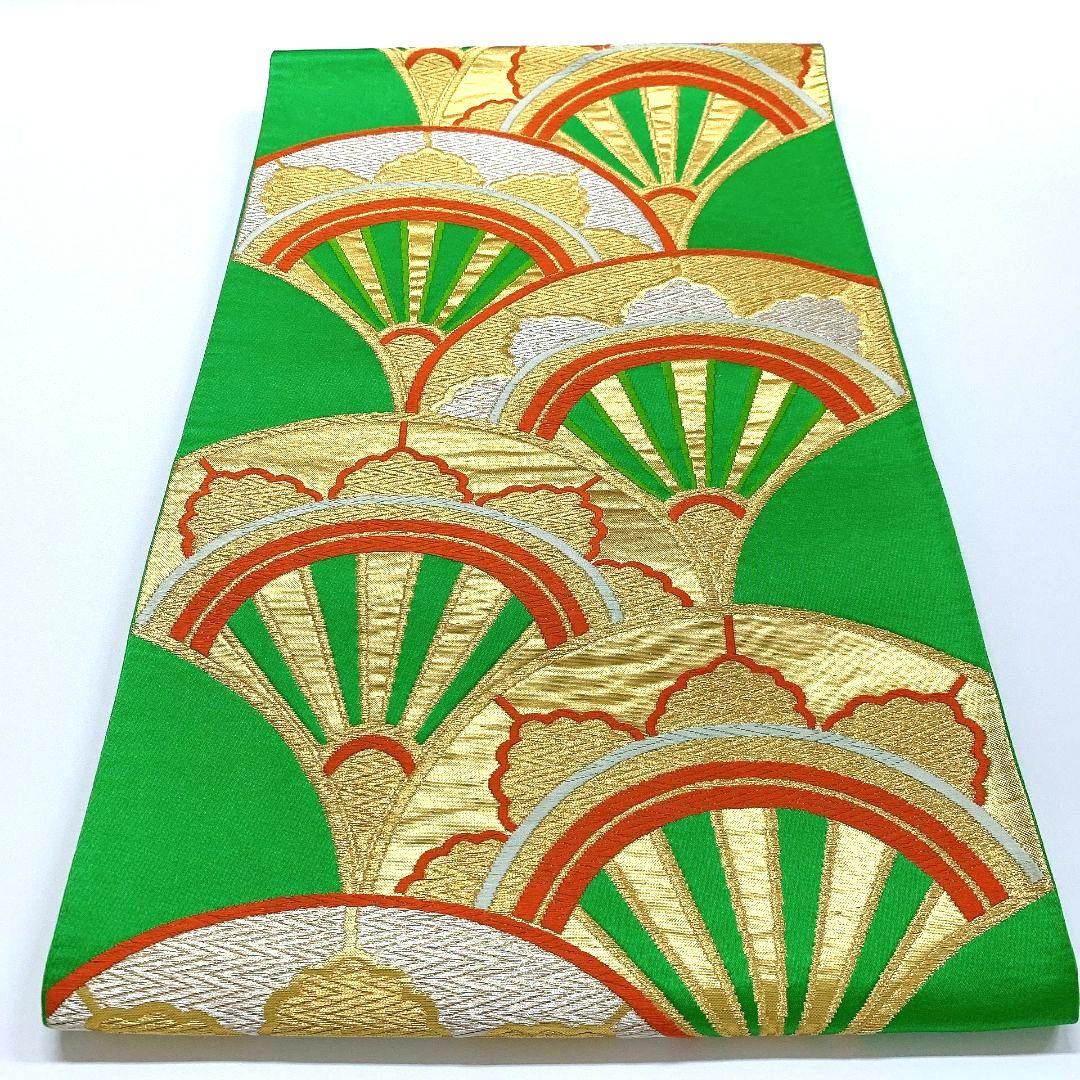 3746# Japanese Vintage Fukuro Obi Belt Kimono Fabric Silk Traditional Green